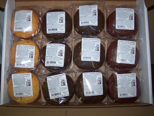 assorted whoopie pies with labels in a box
